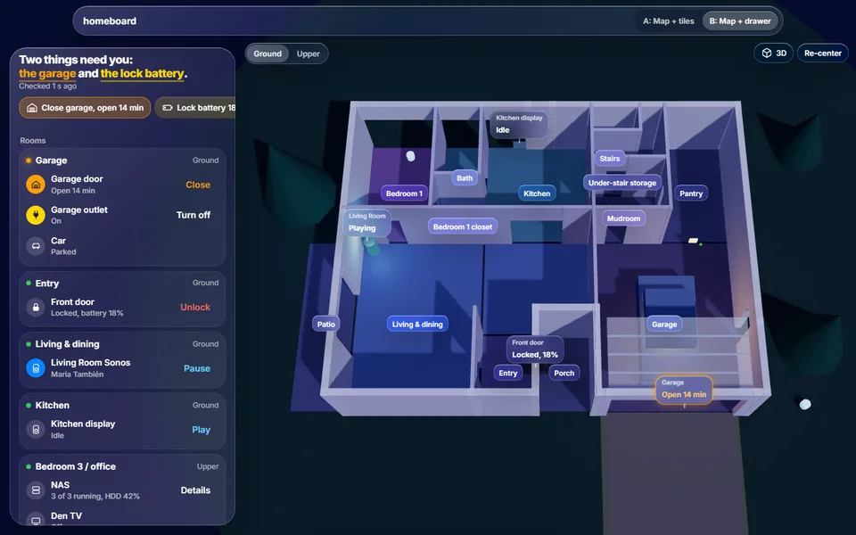 B: the map full-screen, controls in a drawer