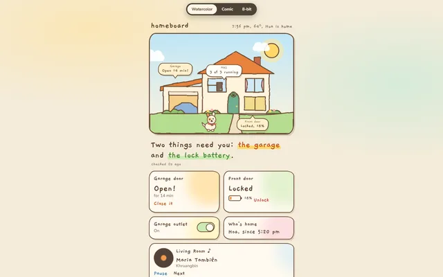 Storybook: watercolor, comic panels, 8-bit, with a pup mascot